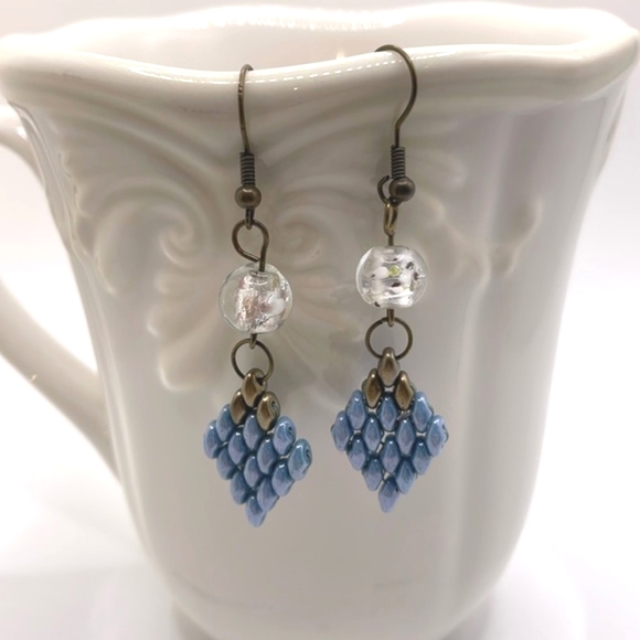 Hand Crafted Czech Glass Beaded Pierced Drop Earrings - Picture 2 of 5